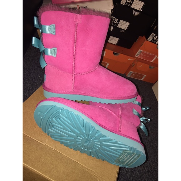 Pink & Teal Bailey Bow Ugg Boots