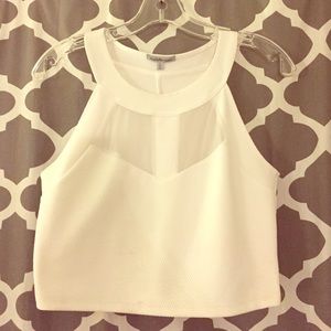White crop top with mesh detail