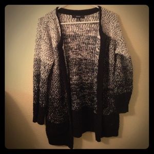 Oversized ombred white to black open sweater