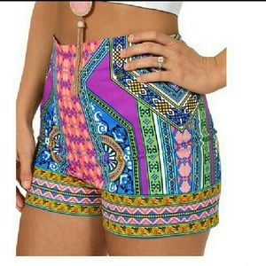 High waist tribal print shorts