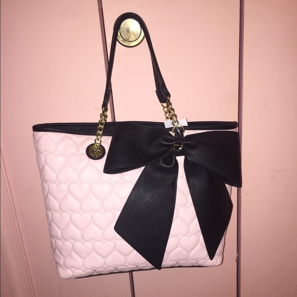 Betsey Johnson Handbags - SOLD Betsey Johnson Blush Tote Large Black Bow NWT