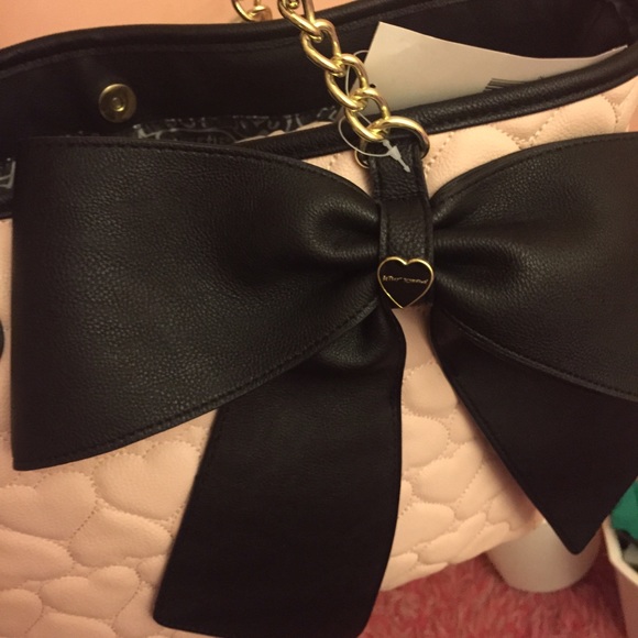 SOLD Betsey Johnson Blush Tote Large Black Bow NWT - Picture 2 of 4