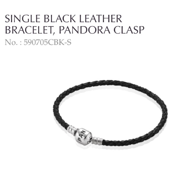 Single black leather Pandora bracelet