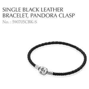 Single black leather Pandora bracelet