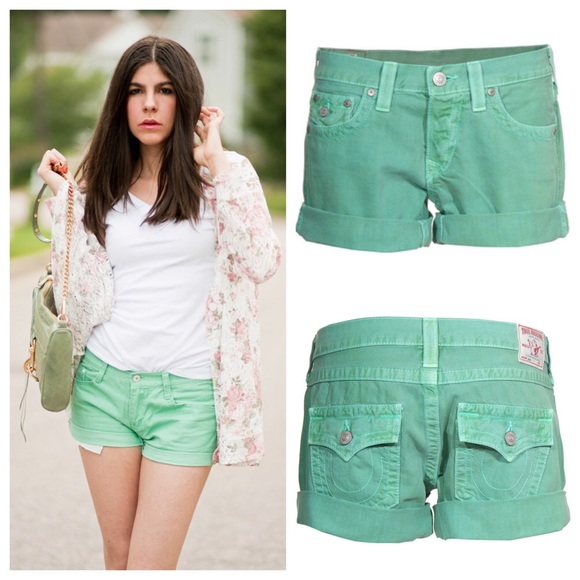 Green True Religion Shorts 28 Casual Cuff Jayde