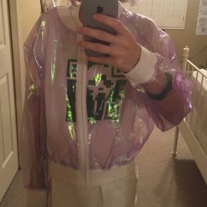 Transparent holographic bomber jacket