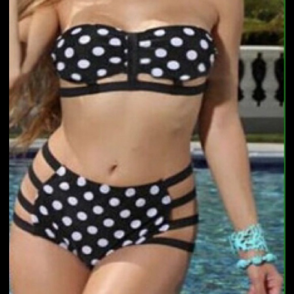 Polka dot caged bathing suit