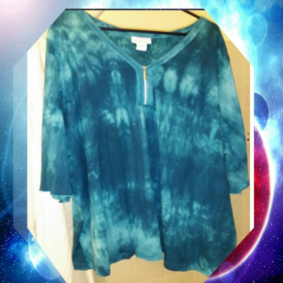 Turquoise tie - dyed pullover top Plus size 30/32