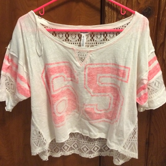 Pink & White inside out '65' crop top