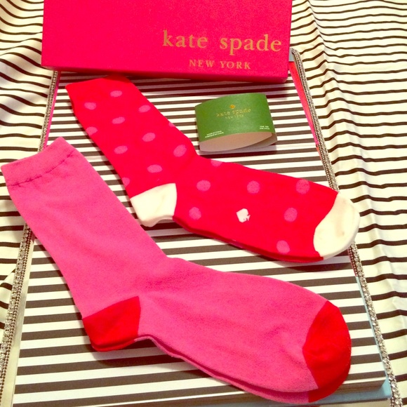 💯%Auth KATE SPADE 2 Pair Trouser Socks-Maraschino