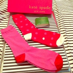 💯%Auth KATE SPADE 2 Pair Trouser Socks-Maraschino