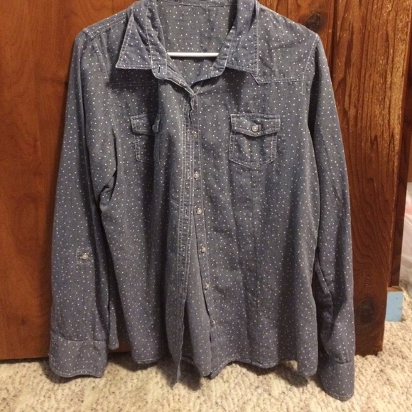 Blue With White Polka Dotted Button Up - Picture 1 of 1