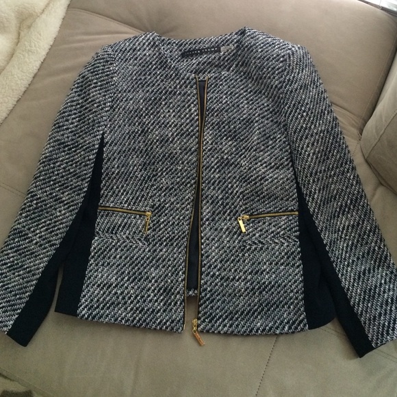 Ivanka Trump navy tweed blazer with crop sleeves
