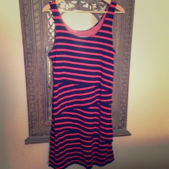 LOFT navy/coral striped tank dress