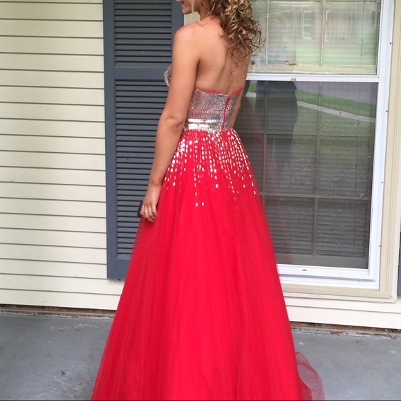 Silver sequined red prom dress - Picture 3 of 3