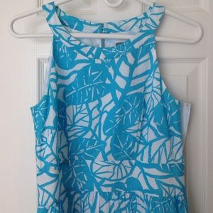 Turquoise, leaf print dress from Ann Taylor