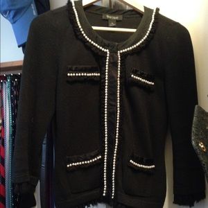 White House black market black sweater w/ pearls