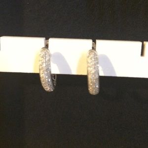 14K white gold and diamond hoop earrings