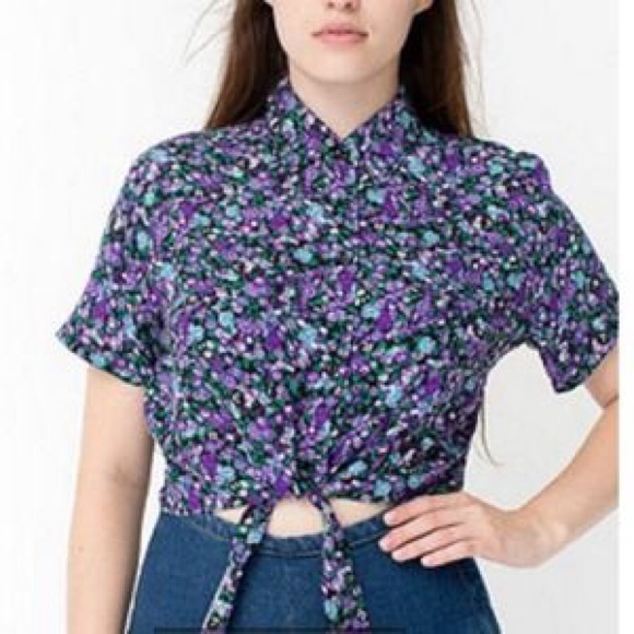 American Apparel Tie Front Cropped Button Up