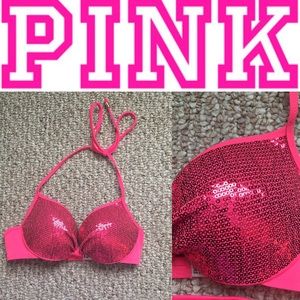 PINK Sequins halter bikini top