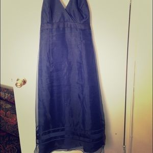 David's Bridal bridesmaids navy chiffon blue dress