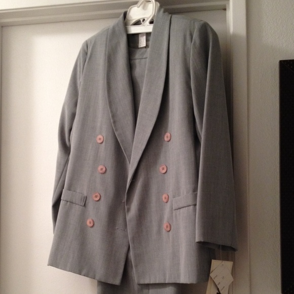 Light Gray Double Breasted Blazer Pants Suit