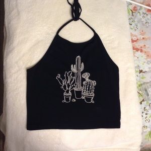 Brandy Melville embroidered cactus halter top.