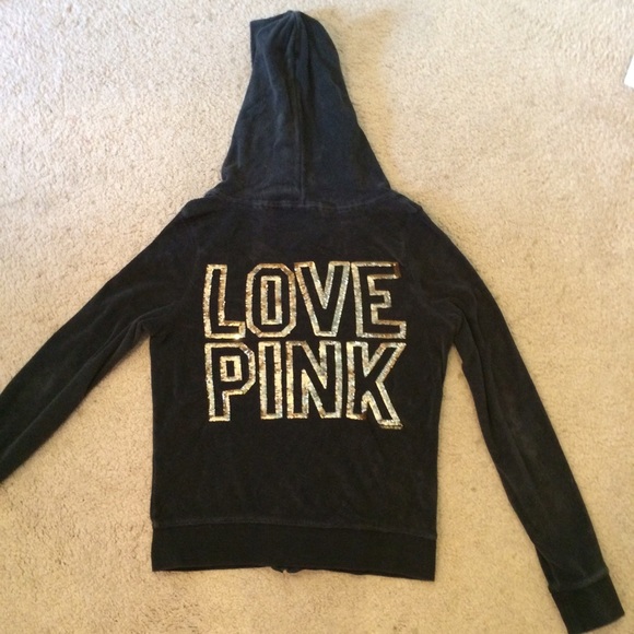 VS PINK black terry cloth bling hoodie