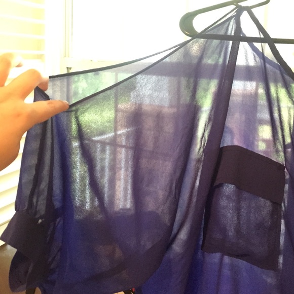 Sheer dark blue crop top w/ open shoulders - Picture 2 of 4