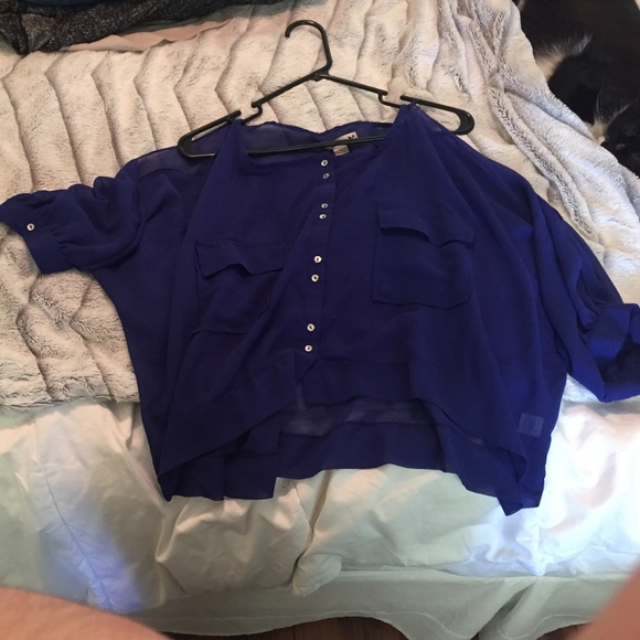 Sheer dark blue crop top w/ open shoulders - Picture 3 of 4