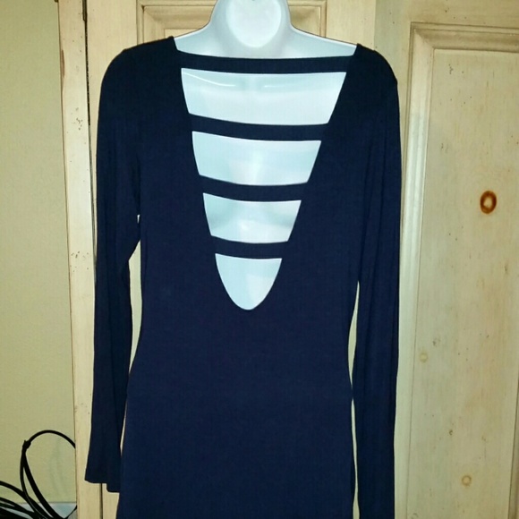 Navy Dress with low cut strappy opening in back - Picture 2 of 3