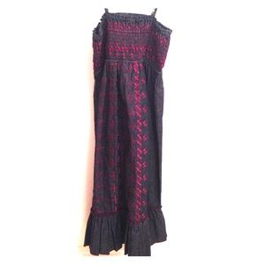 Denim dress with purple embroidery