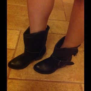 New Black Half Calf Boots with 2 buckles -