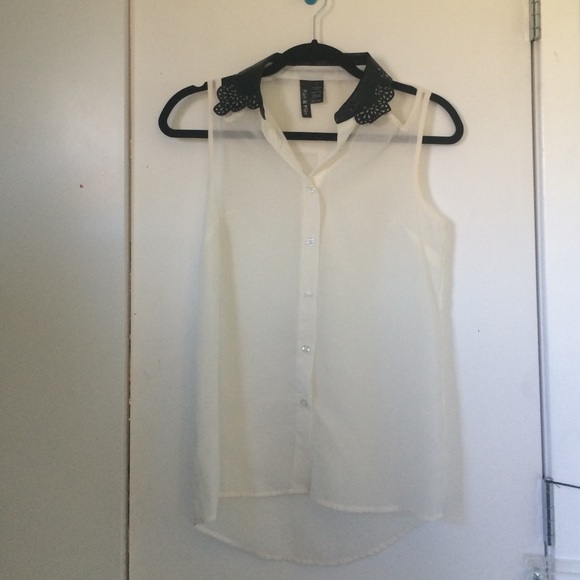 Cutout collar white button down chiffon tank