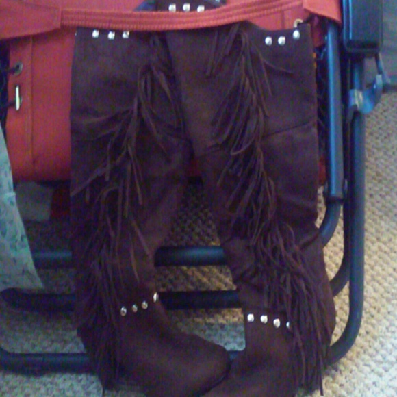 Brown fringe boots