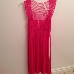 Pink summer dress with knit short sleeves