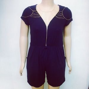 Navy Blue Zipper Romper