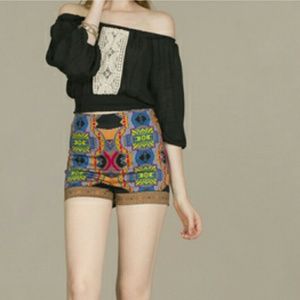 High waist tribal print shorts