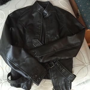 Black faux leather biker jacket