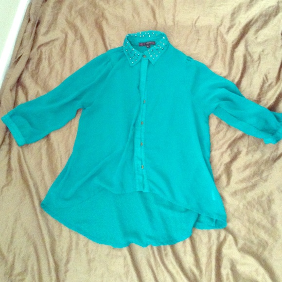 SUPER CUTE TEAL TOP - Picture 1 of 1