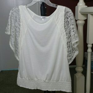 Cream top with lace sleeves