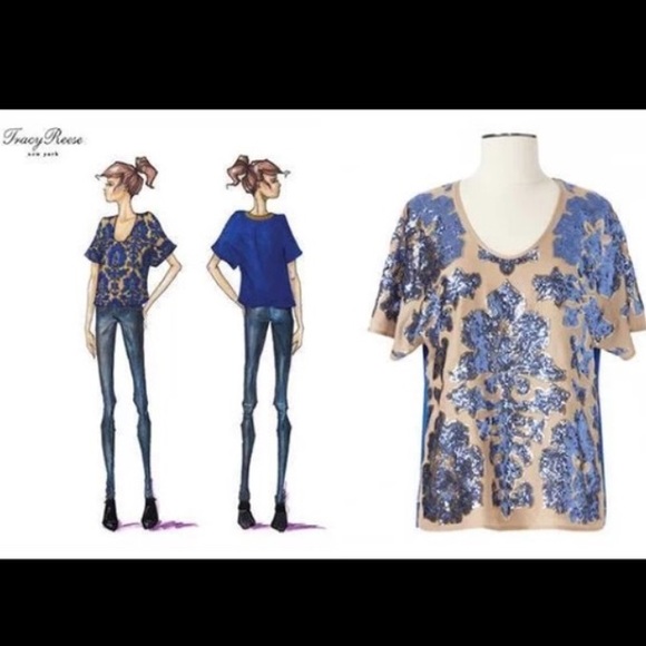 TRACY REESE Sequin Top Blue & Gold - Picture 4 of 4