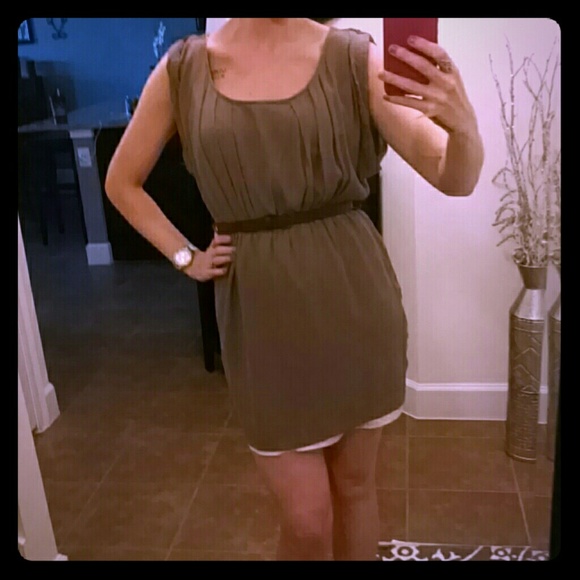Taupe Belted Dress