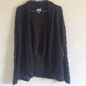 Black open knit cardigan