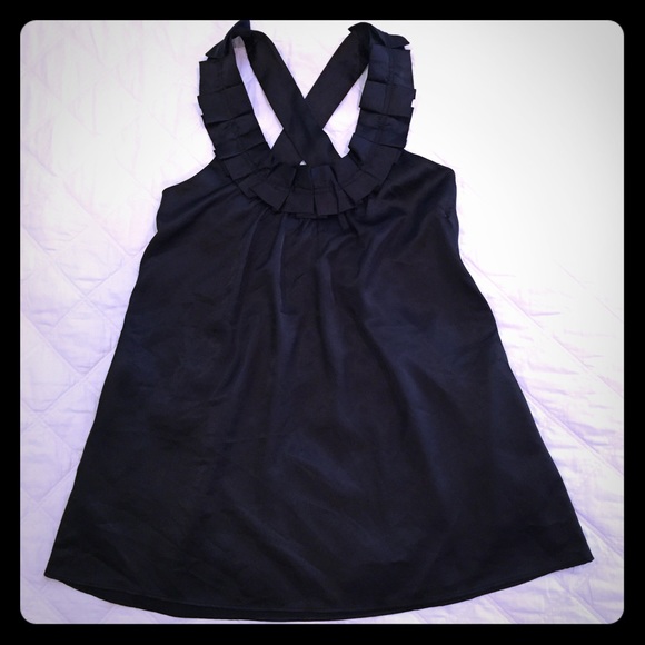 Matty M Silky Crossback Top, ruffled neckline