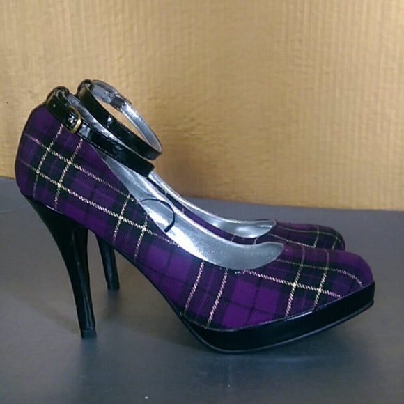 Wet Seal Purple Plaid Ankle Strap High Heels