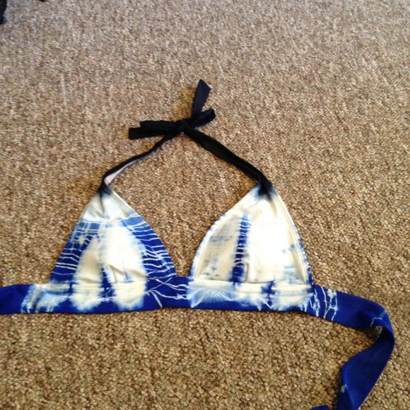 Blue tie dye halter bathing suit top