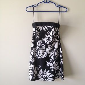 Strapless Black & White Floral Dress