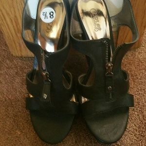 New never worn black zip wedges