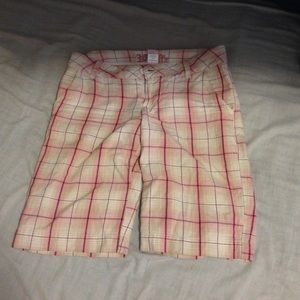 Pink and white plaid Bermuda shorts